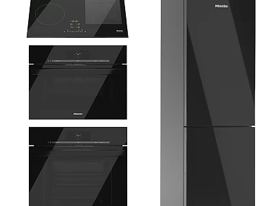 Modern Black Haier Kitchen Appliances Set With Stove Oven And Refrigerator 3d model