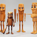 Wooden Game Movie Characters With Expressive Faces In Various Poses Holding Baseball Bats