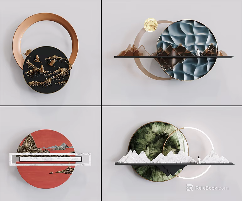 Modern Wall Decor With Circular Design Various Textures And Mountain Patterns 3d model
