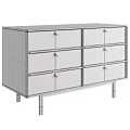 Modern Decorative Cabinet With Wooden Body Beige Drawers Metal Handles And Gold Legs