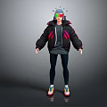 Futuristic Game Movie Character With Lighted Hat Black Jacket Red Glasses And Colorful Sneakers