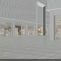 Modern Commercial Street With Glass Curtain Wall Buildings White Curved Roof And Spacious Plaza Design