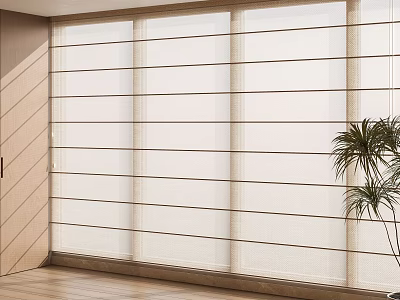 Window Blinds In Modern Interior With Natural Light Wooden Floor And Green Plant 3d model