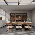 Modern Teahouse with Glass Roof and Open Design Surrounded by Green Plants and Wooden Furniture