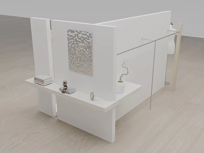 Clothing Store Interior With White Partition Shelves And Decorative Displays 3d model