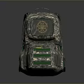 Tactical Military Weapon Backpack In Camouflage Pattern With Green Accents And Badge Design