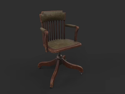 Vintage Style Office Chair with Wooden Frame Armrests Green Padded Seat and Swivel Base 3d model