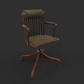 Vintage Style Office Chair with Wooden Frame Armrests Green Padded Seat and Swivel Base