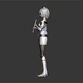 Anime Cat Ear Character With White Hair In White Gray Outfit Standing On Dark Platform