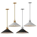 Modern Pendant Lights With Black White Conical Shade Gold Silver Metal Fixture And Exposed Bulb