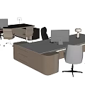 Modern Office Desk Setup With White Ergonomic Chairs And Computer Workstation 3d model