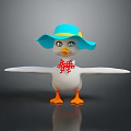 Cartoon Duck With Blue Hat Yellow Brim Red Scarf Outstretched Wings And Orange Feet