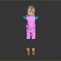 Mannequin Wearing Pink Overalls Blue Long Sleeve Top And Yellow Boots