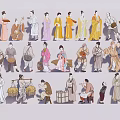 Group Of Ancient People In Traditional Attire With Diverse Poses And Actions