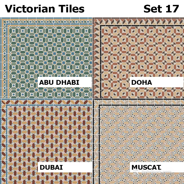 Traditional Tile Patterns from Abu Dhabi and Doha with Geometric Designs 3d model
