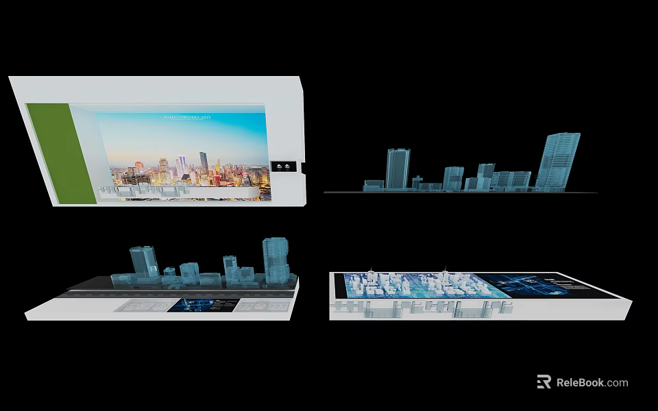 Modern Commercial Equipment With City Model And Digital Display Screens For Exhibition 3d model 