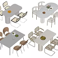 Modern Dining Table Sets With Chairs Fruit Bowls And Flower Vases 3d model