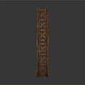 Rusty Metal Decorative Structure With Vertical Design Intricate Cutout Patterns And Industrial Style
