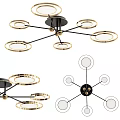 Modern Ceiling Light Featuring Multiple Circular Rings Black Metal Frame And Golden Trim 3d model