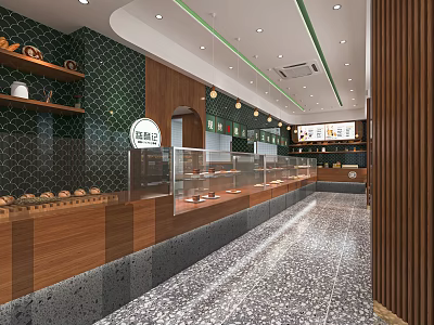 Cozy Dessert Shop Interior With Glass Display Cases Wooden Counters And Fresh Pastries 3d model