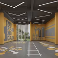 Workout Gym With No Pain No Gain Slogan Yellow Gray Walls Hanging Rings Floor Lines