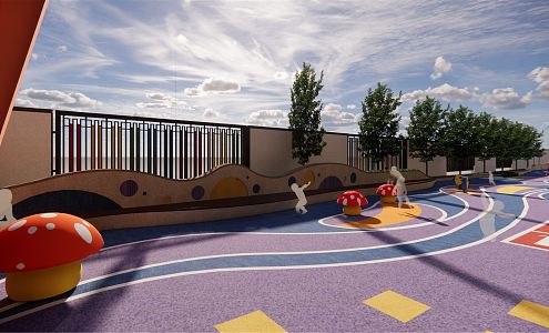 Modern playground kindergarten landscape 3d model