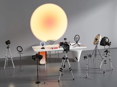 Professional Entertainment Electronics with Studio Lighting Gear and Camera Tripods Collection 3d model