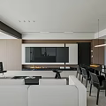 Modern Living And Dining Room Interior With Sofa Dining Table Rug And Window Blinds