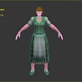 3D Game Movie Character With Red Hair Green Dress And White Apron Design