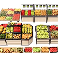 Assorted Fresh Fruits Organized on Store Display Shelves with Colorful Varieties