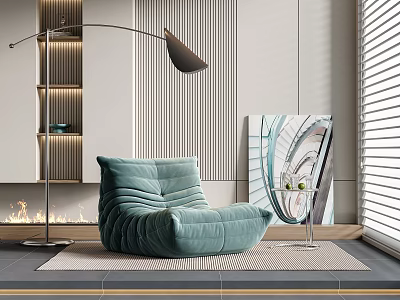 Comfortable Modern Living Room Bean Bag Chair With Green Velvet Upholstery And Stylish Decor 3d model