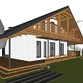 Modern Boutique Guesthouse Building With Gabled Roof Wooden Deck And Grass Lawn