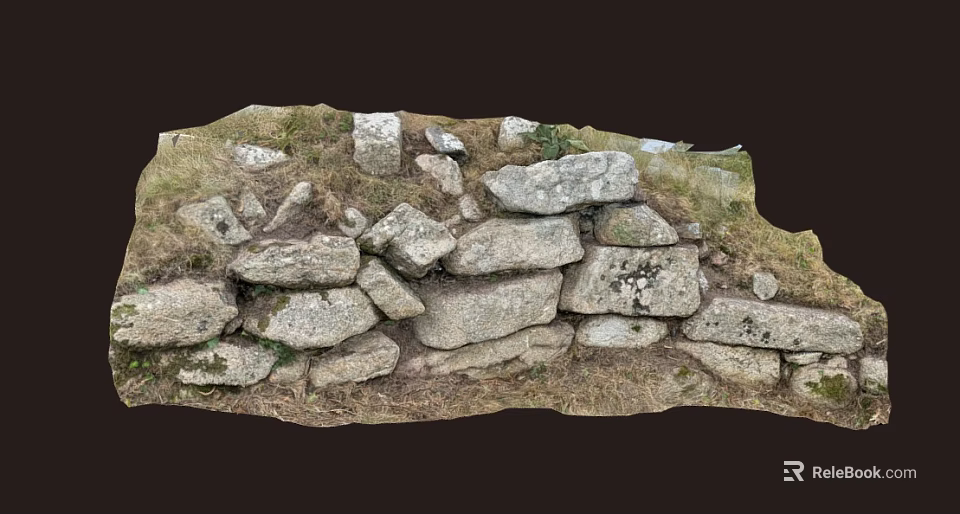 Rustic Wood And Stone Construction With Natural Stone Wall And Green Grass 3d model 