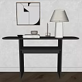 Minimalist Black Console Table With White Lamp Geometric Artwork And Decorative Items 3d model