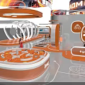 Chadmi Game World Expo Exhibition Booth With Orange White Design And Digital Display Screens