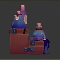 Colorful Magic Potion Bottles On Red Shelf With Labels And Small Figure