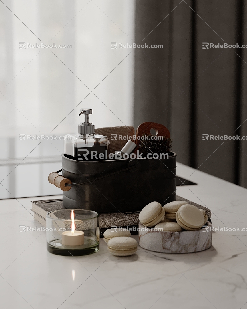 Ornaments Combination Kitchen Utensils Sanitary Tools Dessert Candle Tray Storage Basket 3d model