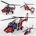 Red White Blue Building Blocks Helicopter Models With Rotors And Fuselage Design 3d model