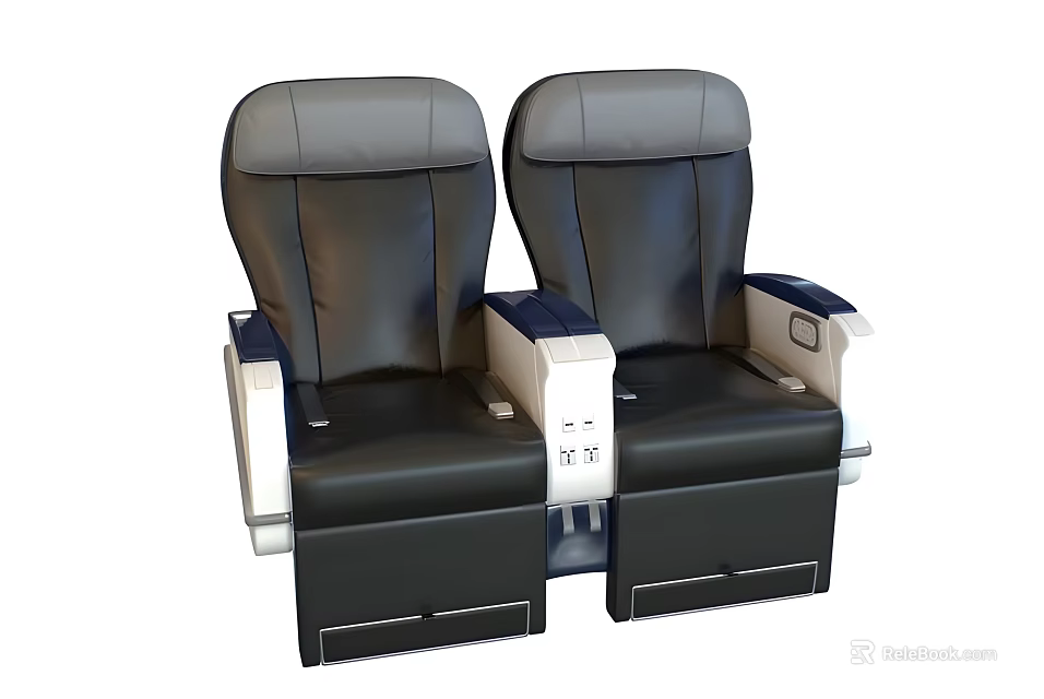Comfortable Black Leather Public Chairs With Two Seats And Armrests For Public Spaces 3d model 