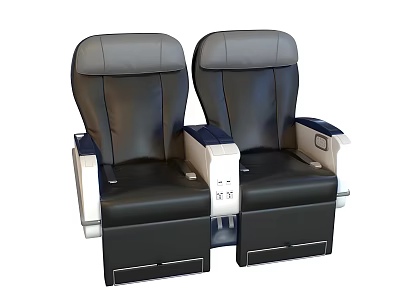 Comfortable Black Leather Public Chairs With Two Seats And Armrests For Public Spaces 3d model