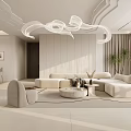Modern Living and Dining Room Interior With Beige Sofa TV And Dining Table Chairs