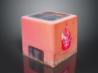Pink Weathered Cube With Peeling Paint And Coca Cola Logo On Grid Top 3d model