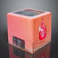 Pink Weathered Cube With Peeling Paint And Coca Cola Logo On Grid Top
