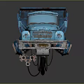 Vintage Blue Dump Truck With Glowing Wheels Recycling Symbol Retro Design On Dark Background