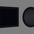 Modern Square And Circular Mirrors With Geometric Lines And Blue Light Dots On Dark Background