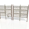 Multi Layered Metal Grid Shelves With Curved Section And Straight Structure