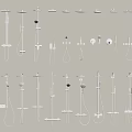 Various White Shower Heads And Fixtures Displayed On Wall 3d model