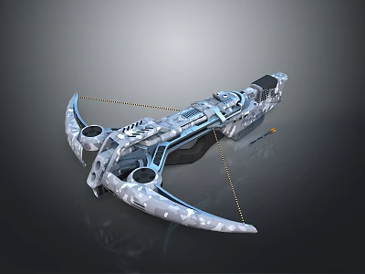 Futuristic Silver Metallic Weapon With Advanced Bow Shaped Structural Mechanical Design 3d model