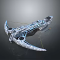 Futuristic Silver Metallic Weapon With Advanced Bow Shaped Structural Mechanical Design 3d model