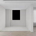 Tropical Potted Plant On Black Small Table With White Curtains And Wooden Floor